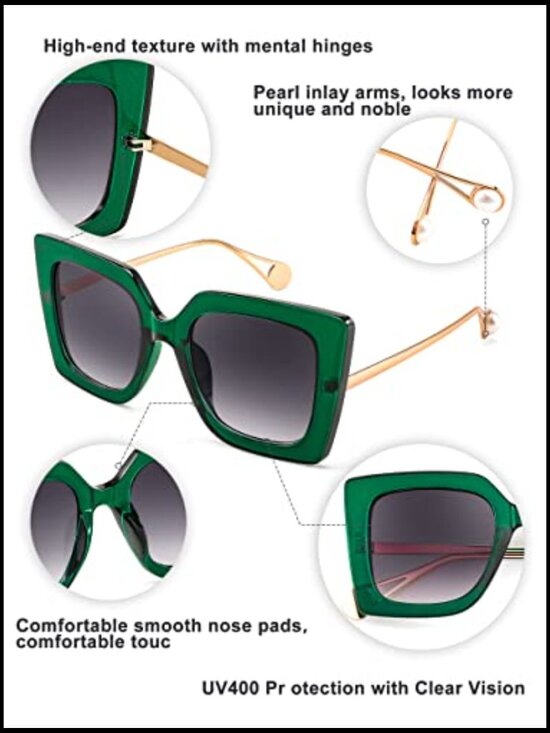 Oversized Square Cat Eye Sunglasses UV400 Protection Pearl Inlay main image 5